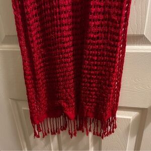 Red Woven Scarf with Fringe